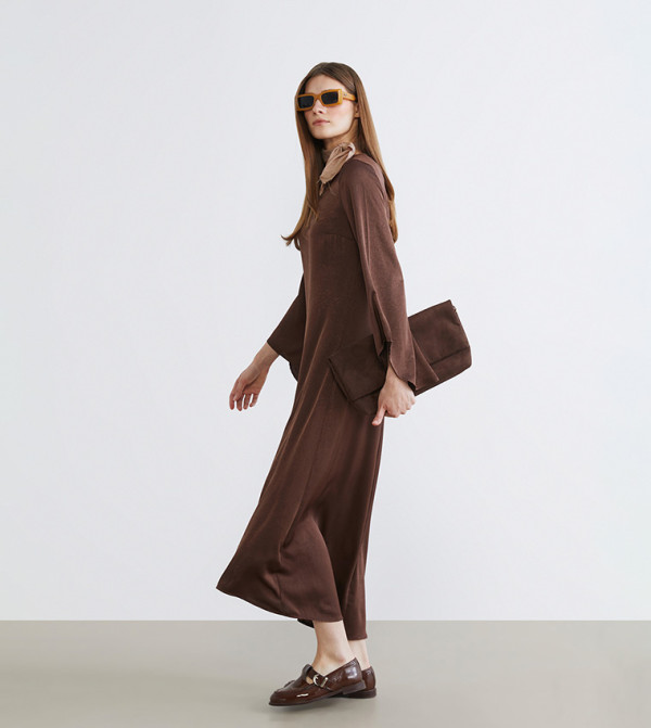 Long Sleeves Satin Maxi Dress