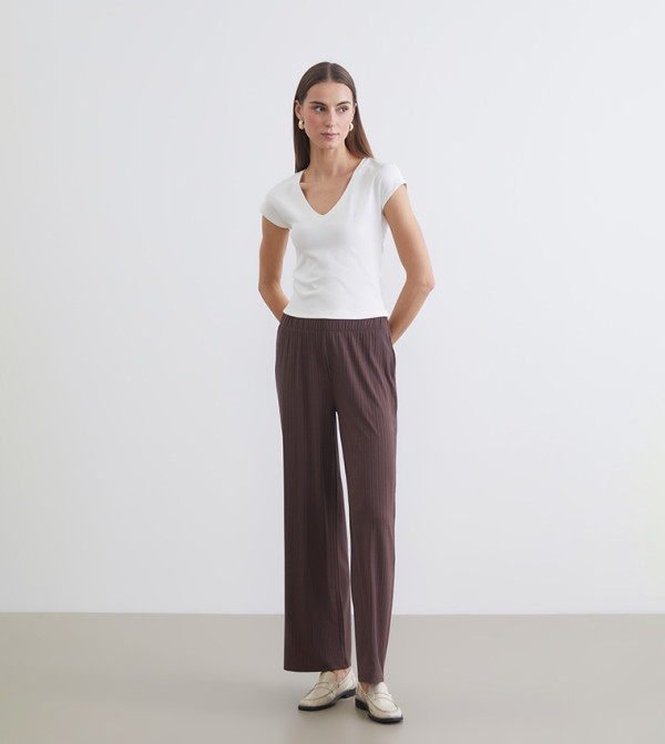 Textured Elastic Waist Wide Leg Trousers