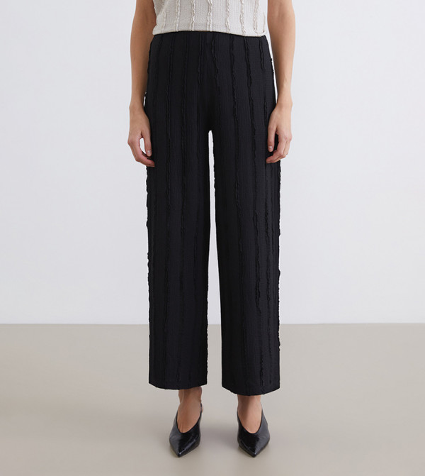 Textured Elastic Waist Wide Leg Trousers