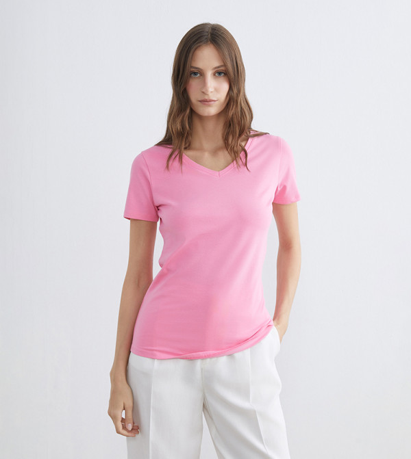 Solid V-Neck Crew Neck T-Shirt