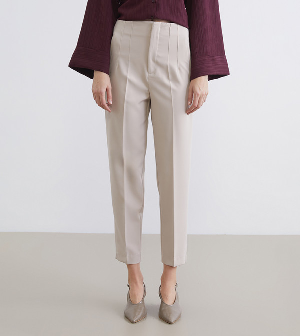 High Waist Pleated Cigarette Fit Trousers