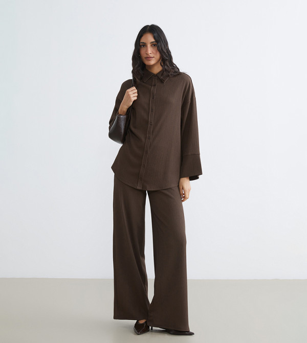 Textured Elastic Waist Trousers