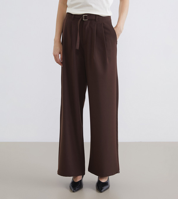 Belted High Waist Wide Leg Trousers