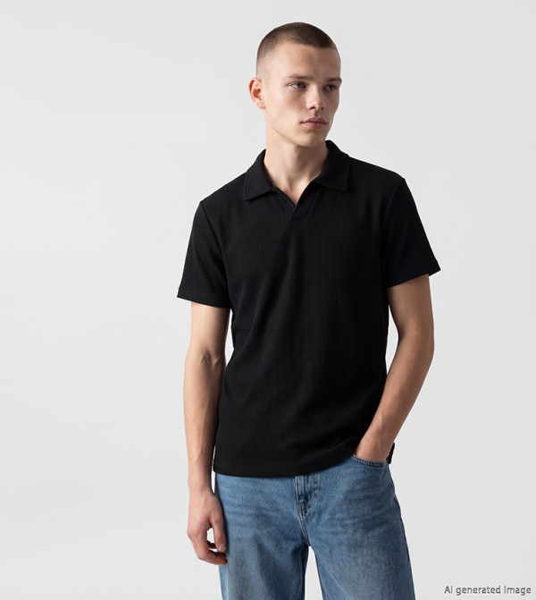 Ribbed Short Sleeves Polo T-Shirt
