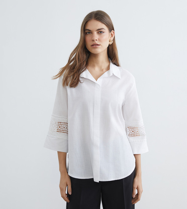 Lace Detail 3/4 Sleeves Oversized Shirt