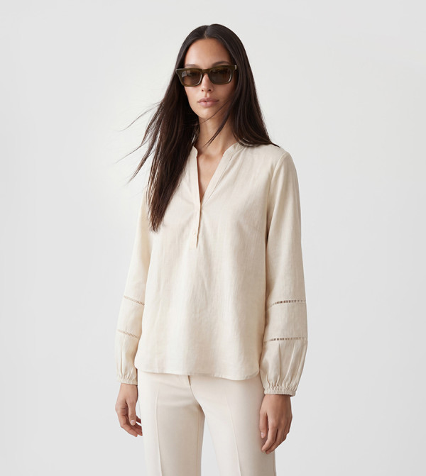 Openwork Detail Henley Neck Top