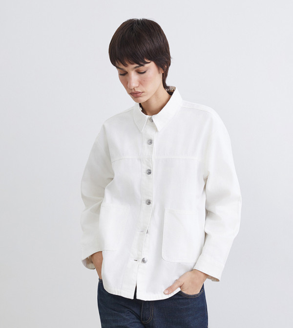 Pocket Detail Oversized Denim Look Overshirt