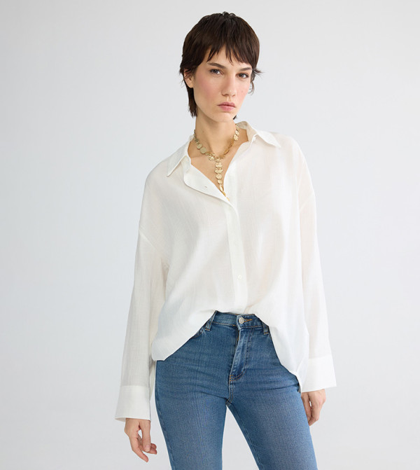 Textured Long Sleeves Oversized Shirt
