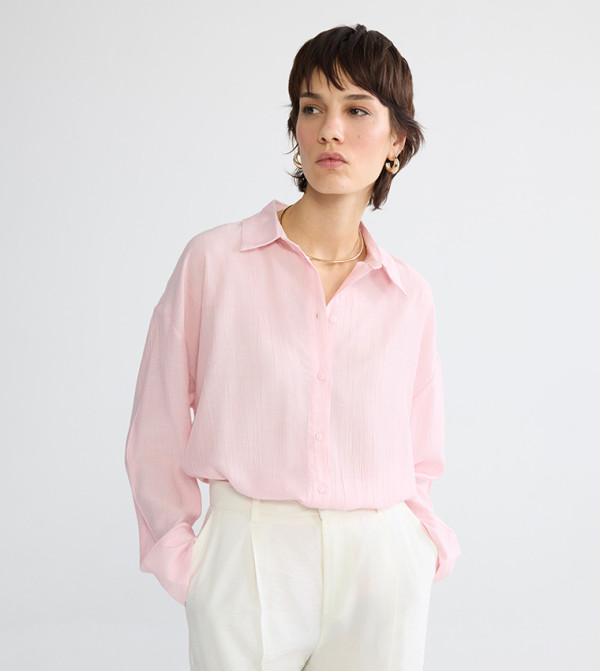 Textured Long Sleeves Oversized Shirt