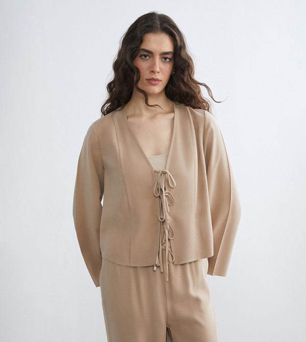 Solid V-Neck Tie-Up Closure Top