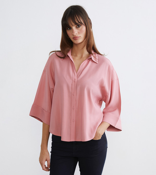Solid Collared Oversized Shirt