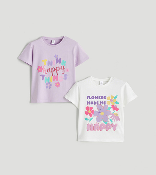 تيشيرت كم قصير بطبعة - قطعتين