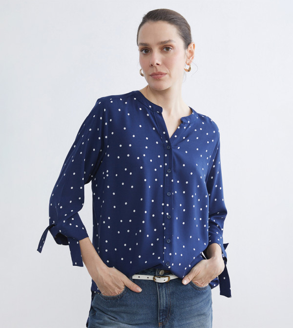 Polka Dots Notch Neck Shirt