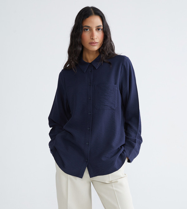 Textured Long Sleeves Tunic Shirt