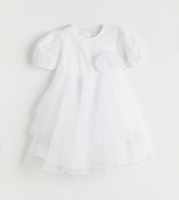 Embroidered Short Sleeves Layered Dress