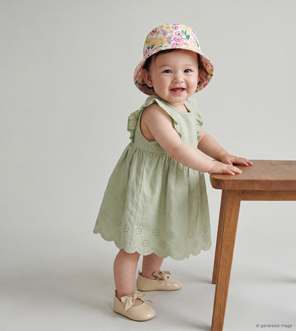 Schiffli Flutter Sleeves A-Line Dress