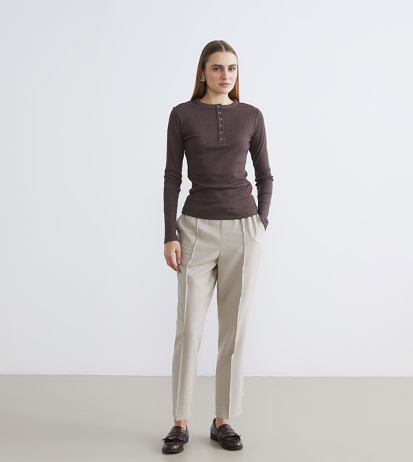Solid Drawstring Waist Woven Trousers