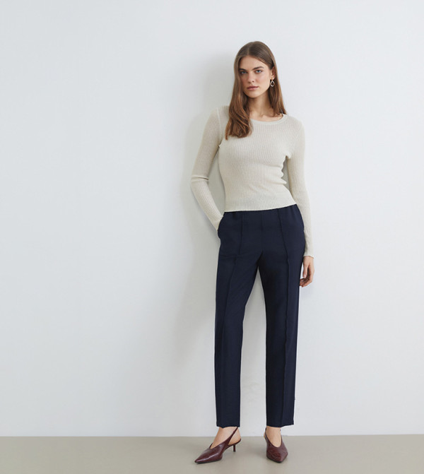 Solid Mid Rise Woven Trousers