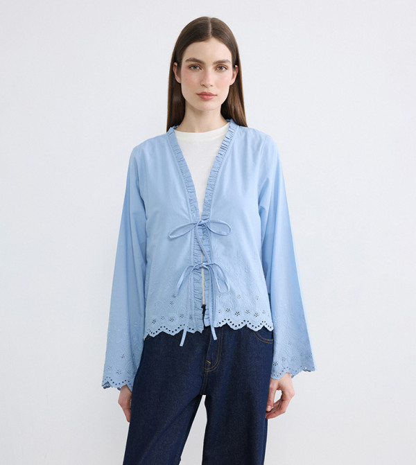 Embroidered Scallop Hem Kimono