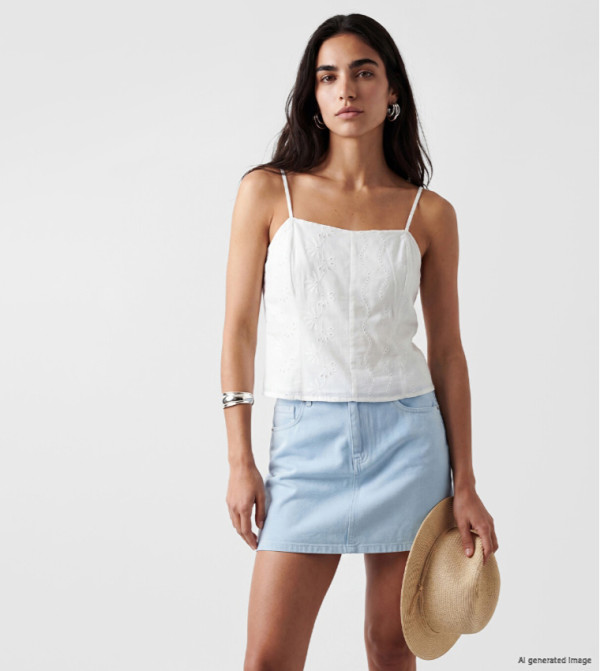Embroidered Square Neck Strappy Top
