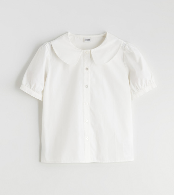 Solid Peter Pan Collar Short Sleeves Shirt