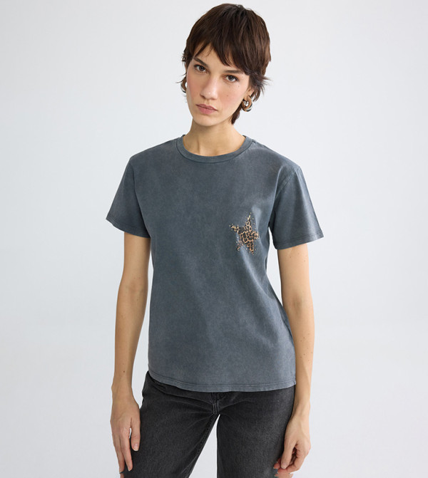 Star Printed Crew Neck T-Shirt