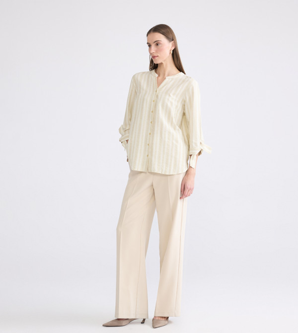 Striped Notch Neck Linen Shirt