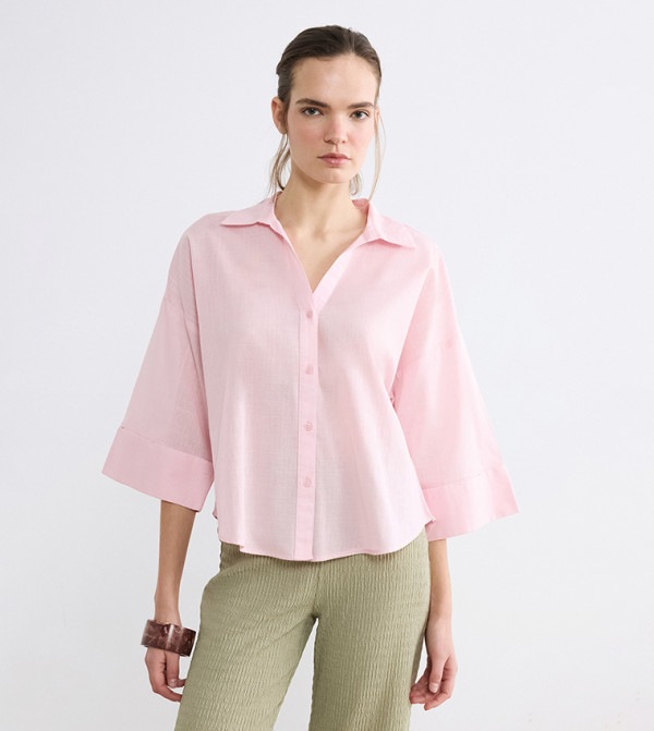 Solid 3/4th Sleeves Woven Shirt