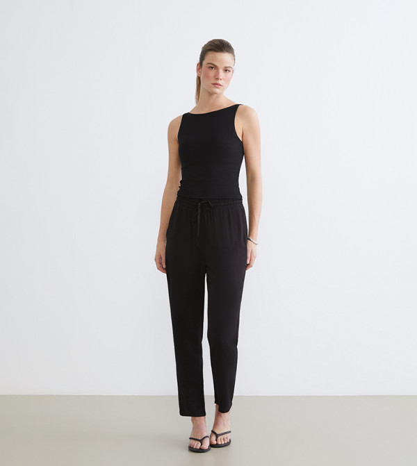 بنطلون سادة برباط على الخصر بقصة مستقيمة