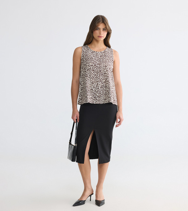 Leopard Print Crew Neck Sleeveless Top