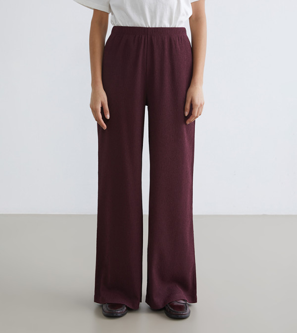 Textured Elastic Waist Trousers