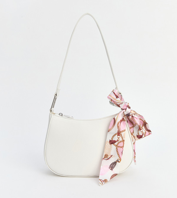 Scarf Detail Faux Leather Shoulder Bag
