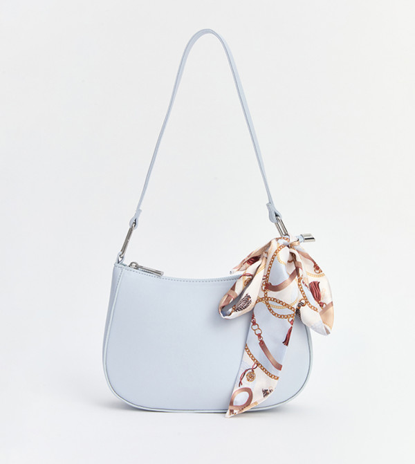 Scarf Detail Faux Leather Shoulder Bag