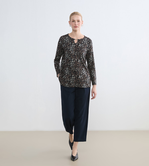 Solid Elastic Waist Cropped Trousers