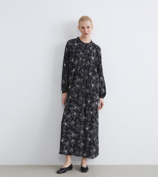 Patterned Mandarin Collar Midaxi Dress