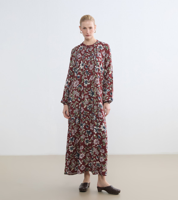 Patterned Mandarin Collar Midaxi Dress