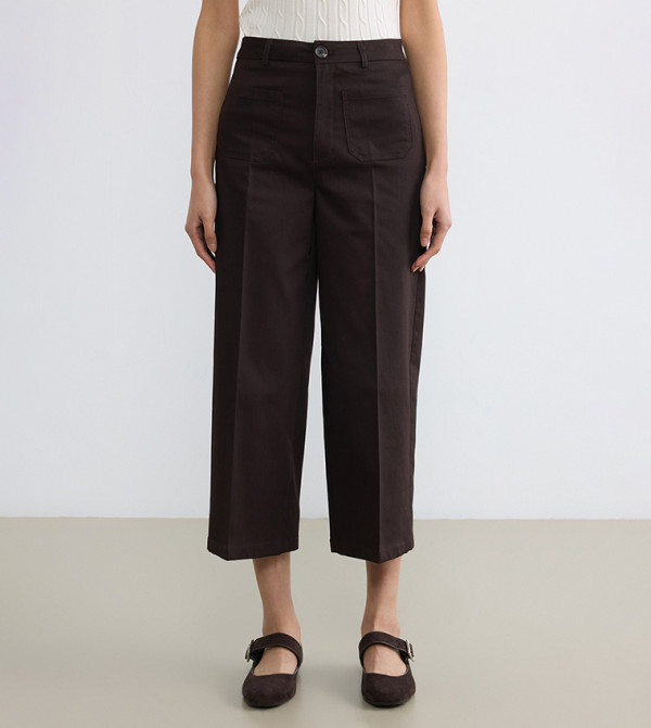 Patch Pocket High Waist Loose Fit Casual Pants