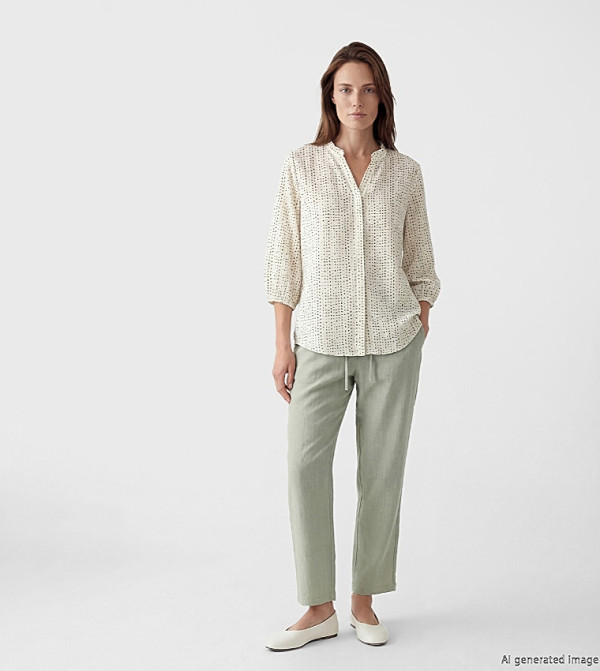 Drawstring Waist Linen Blend Trousers