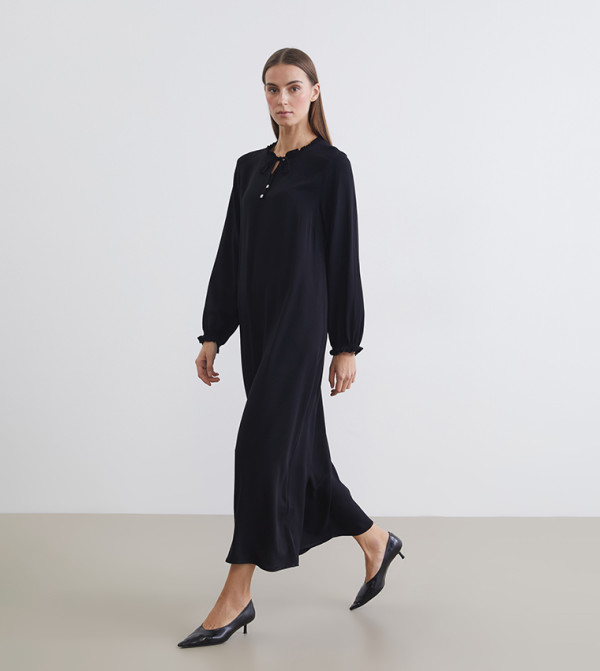 Solid Tie-Up Neck Midaxi Dress