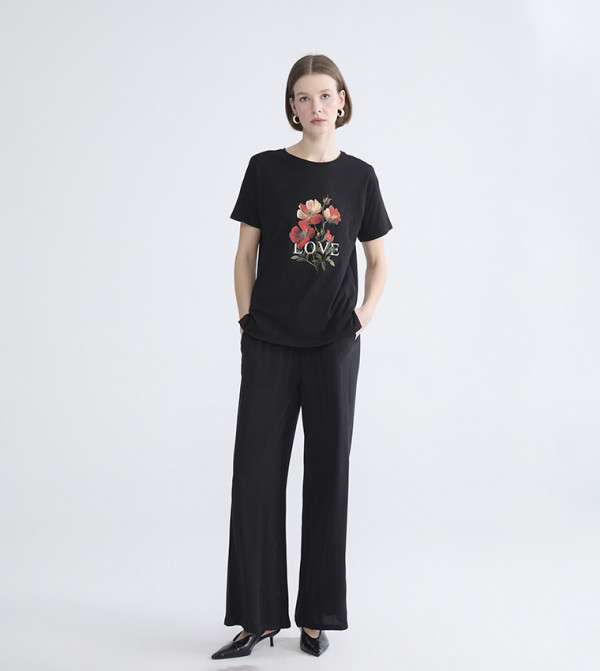 Elastic Waist Wide Leg Trousers