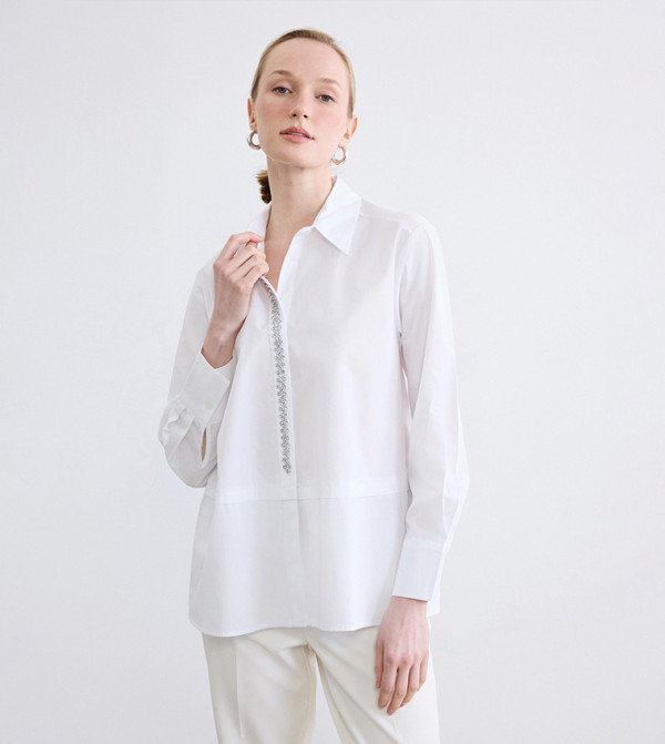 قميص بوبلين اوفرسايز كم طويل 