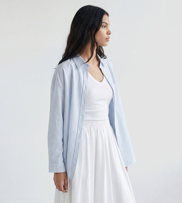 Striped Linen Blend Oversized Shirt