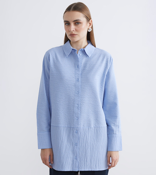 قميص تونيك مخطط بكم طويل 