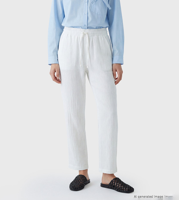Textured Drawstring Waist Casual Pants