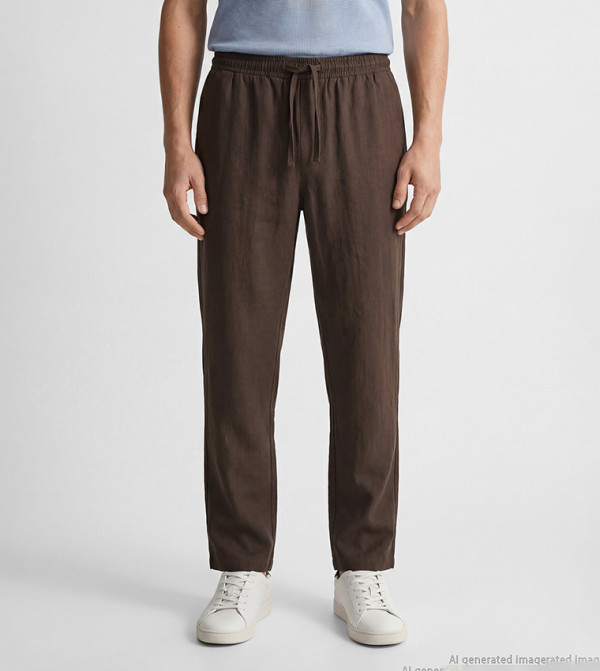 Drawstring Waist Linen Look Trousers