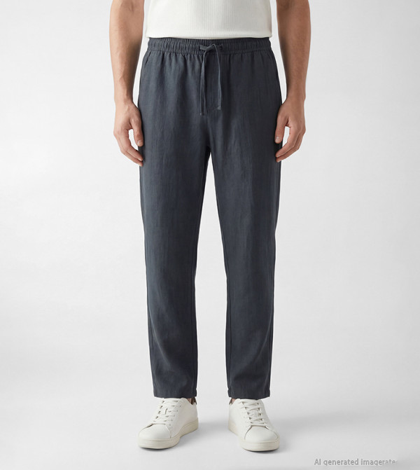Drawstring Waist Linen Look Trousers