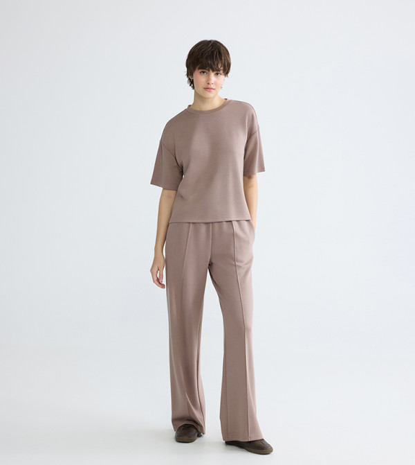 Solid Seam Detail Wide Leg Trousers
