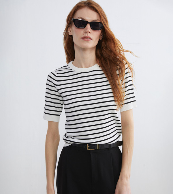 Striped Crew Neck Knit Sweater