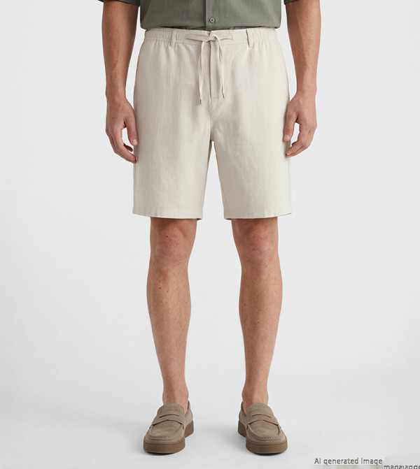 Mid Rise Linen Look Casual Shorts
