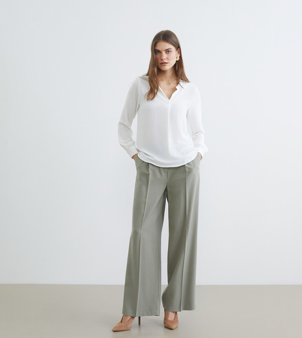 Solid High Rise Woven Trousers